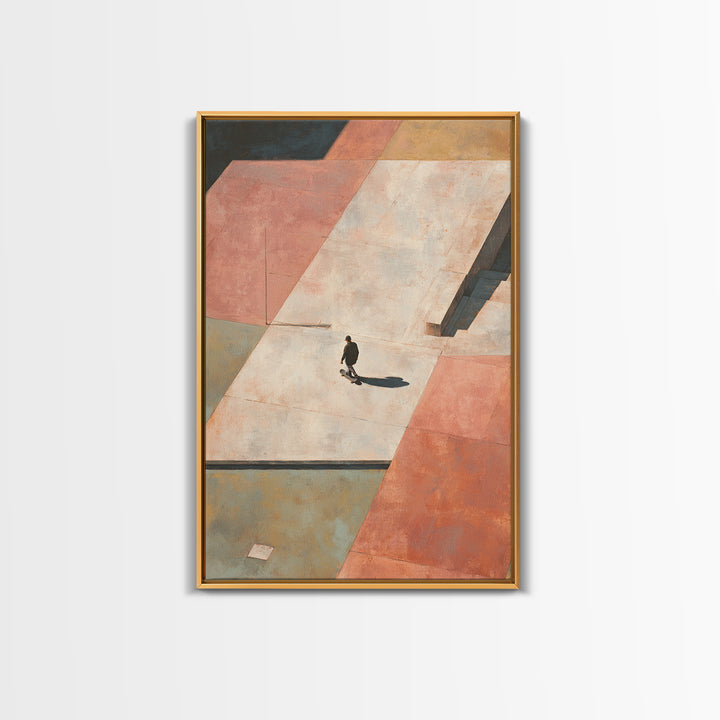 Skateboarder Crossing a Concrete Plaza Canvas Print, Urban Art, Minimalist Decor, Living Room Decor, Fine Art, Urban, URB-2x3-39