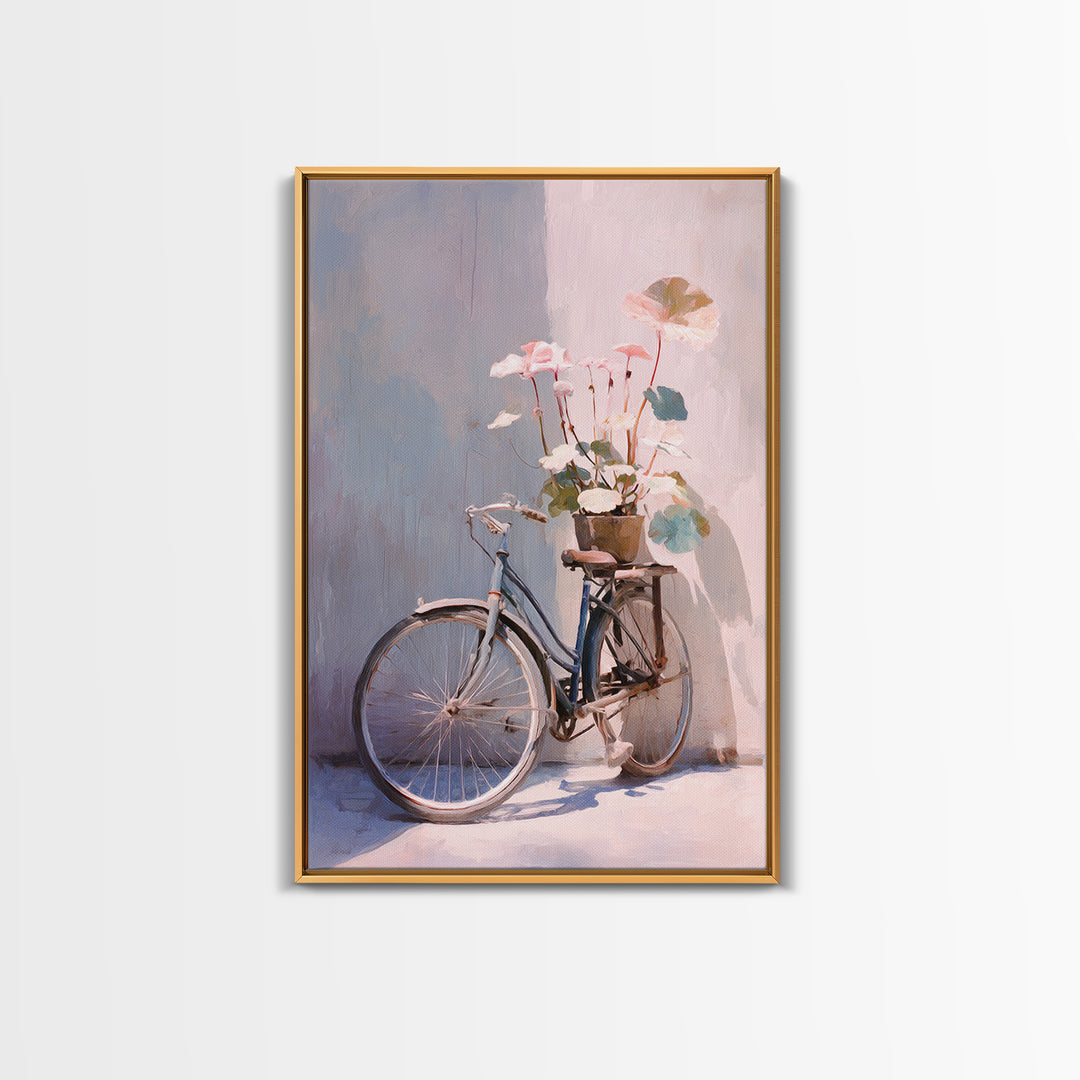Bicycle Locked to Post Framed Canvas Print, Urban Art, Wall Art, Living Room Decor, Fine Art, Urban, Printable Art, URB-2x3-47