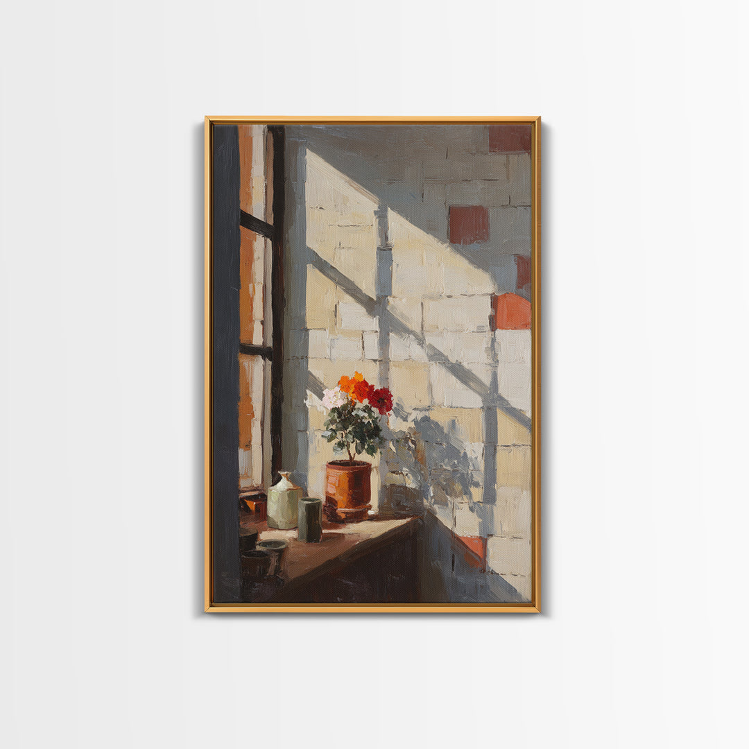 Brick Wall and Window Shadows as Geometry Canvas Print, Urban Art, Original Art, Living Room Decor, Urban, Black Woman Art, URB-2x3-61