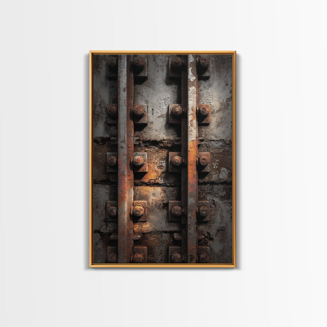 Industrial Rail Tracks Leading into City Framed Canvas Print, Urban Art, Digital Prints, Living Room Decor, Fine Art, Urban, URB-2x3-78
