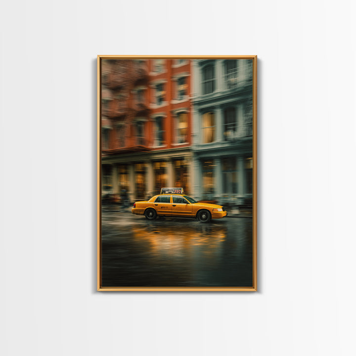 Taxi Cab Motion Blur Framed Canvas Print, Urban Art, Modern Wall Art, Living Room Decor, Abstract Art, Urban, Pop Art, URB-2x3-83