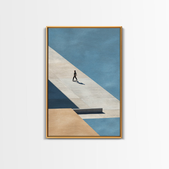 Skateboarder Crossing a Concrete Plaza Framed Canvas Print, Urban Art, Living Room Wall Art, Living Room Decor, Fine Art, Urban, URB-2x3-87