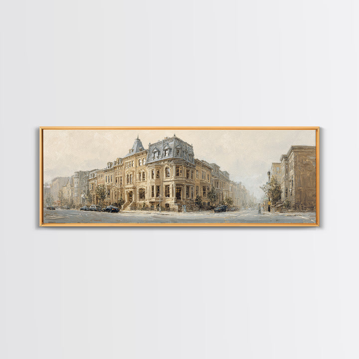 Brownstone Row in Soft Morning Light Canvas Print, Urban Art, Modern Decor, Living Room Decor, Abstract Art, Urban, Home Decor, URB-3x1-100