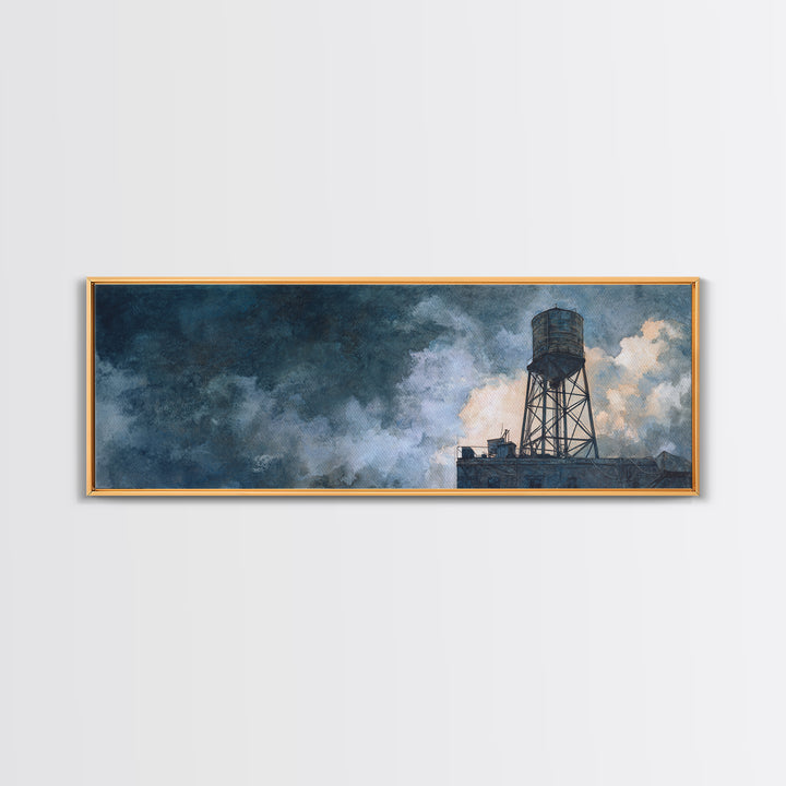 Rooftop Water Tower Canvas Print, Urban Art, Black Art Prints, Living Room Decor, Abstract Art, Urban, Neutral Decor, URB-3x1-49