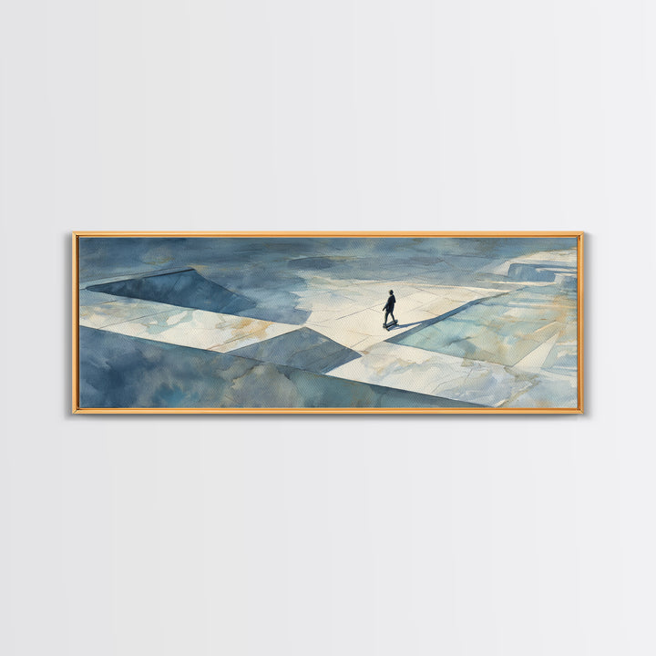 Skateboarder Crossing a Concrete Plaza Canvas Print, Urban Art, Original Art, Living Room Decor, Urban, Black Woman Art, URB-3x1-71