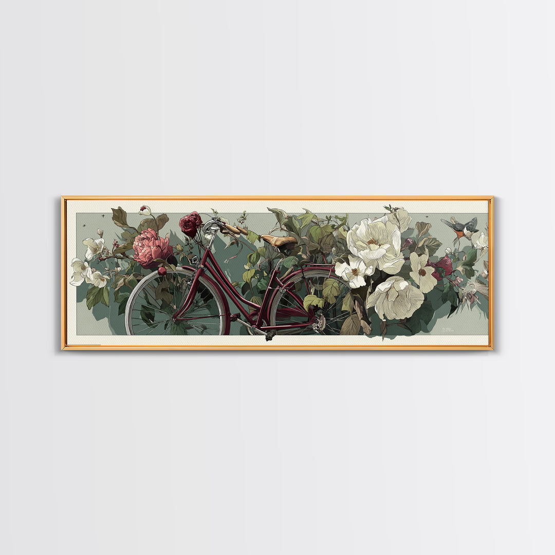 Bicycle Locked to Post Framed Canvas Print, Urban Art, Textured Wall Art, Living Room Decor, Watercolor Art, Urban, URB-3x1-79
