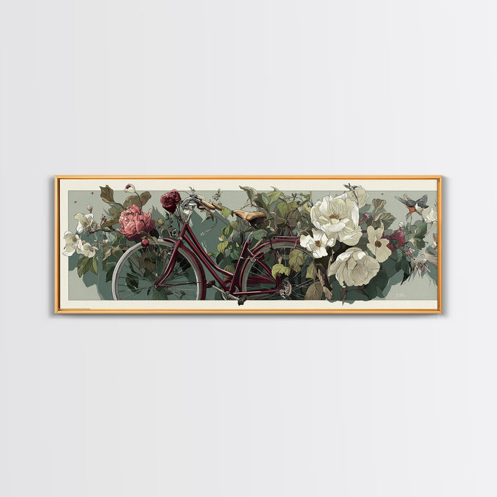 Bicycle Locked to Post Framed Canvas Print, Urban Art, Textured Wall Art, Living Room Decor, Watercolor Art, Urban, URB-3x1-79