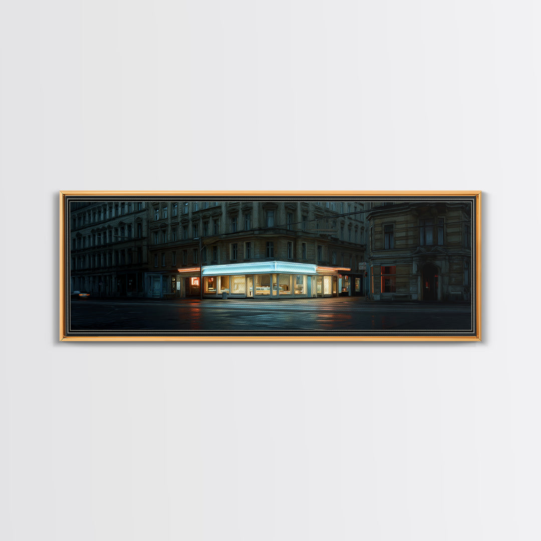 Neon Sign Glow Reflected on Black Street Canvas Print, Urban Art, Modern Art, Living Room Decor, Fine Art, Urban, Gay Art, URB-3x1-94