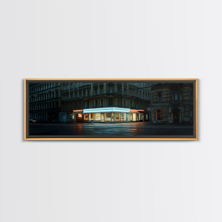 Neon Sign Glow Reflected on Black Street Canvas Print, Urban Art, Modern Art, Living Room Decor, Fine Art, Urban, Gay Art, URB-3x1-94