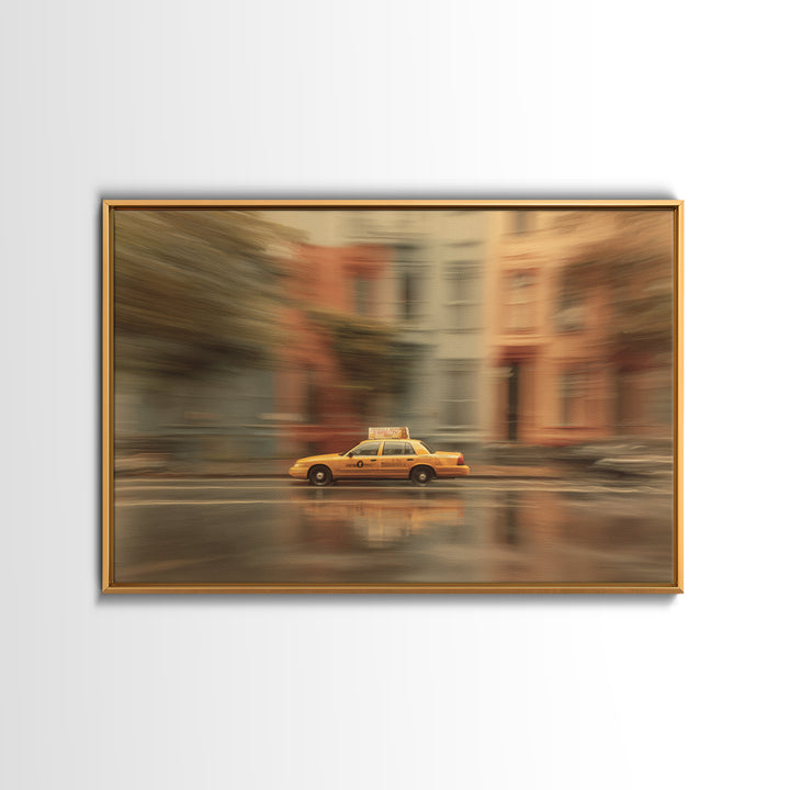 Taxi Cab Motion Blur Framed Canvas Print, Urban Art, Wall Decor, Living Room Decor, Oil Painting, Urban, Living Room Wall Art, URB-3x2-55