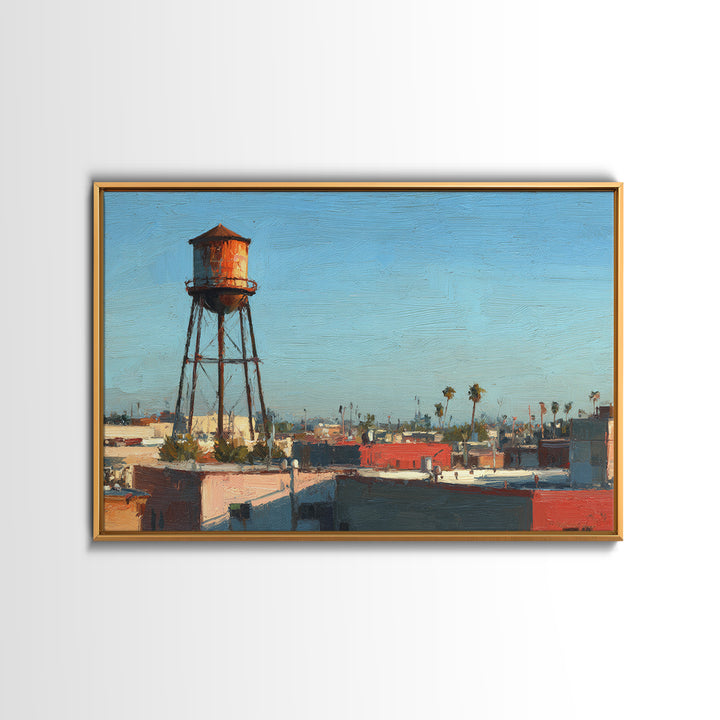Rooftop Water Tower Canvas Print, Urban Art, Black Woman Art, Living Room Decor, Oil Painting, Urban, Fine Art Print, URB-3x2-61