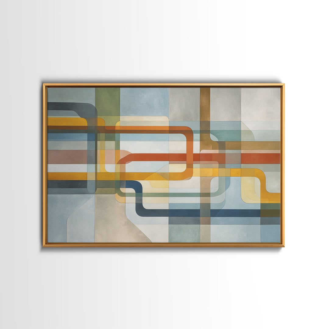Abstract Subway Map Lines Without Labels Framed Canvas Print, Urban Art, Statement Artwork, Living Room Decor, Abstract Art, URB-3x2-80