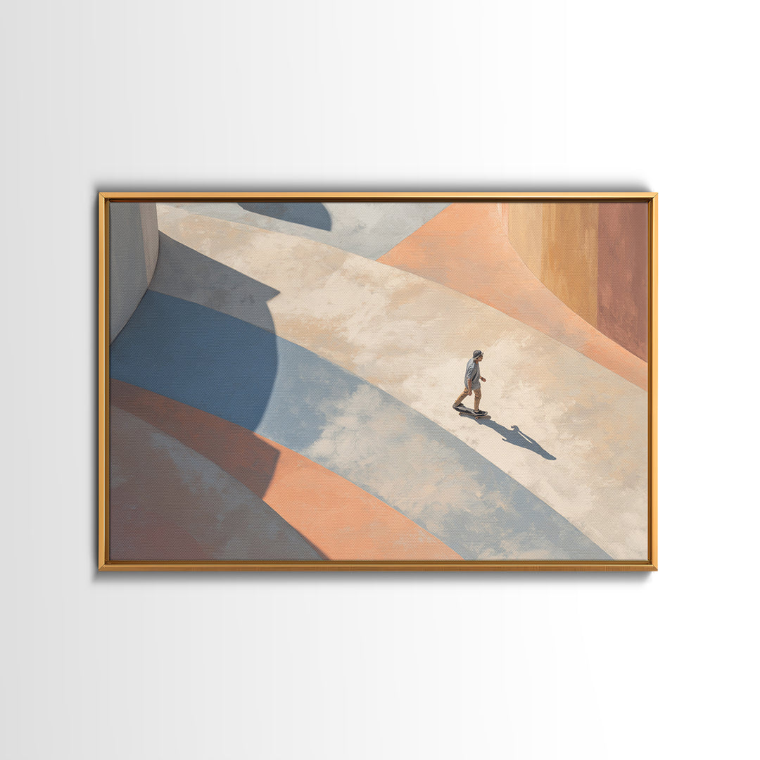 Skateboarder Crossing a Concrete Plaza Canvas Print, Urban Art, Wall Art, Living Room Decor, Fine Art, Urban, Digital Print, URB-3x2-83