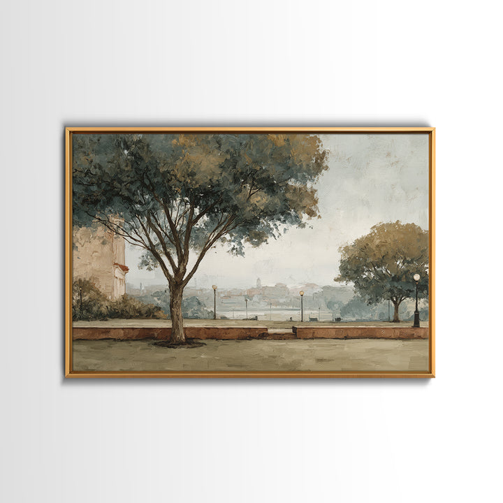 City Park Tree Framed by Buildings Canvas Print, Urban Art, Book Shelf Decor, Living Room Decor, Abstract Art, Urban, URB-3x2-94
