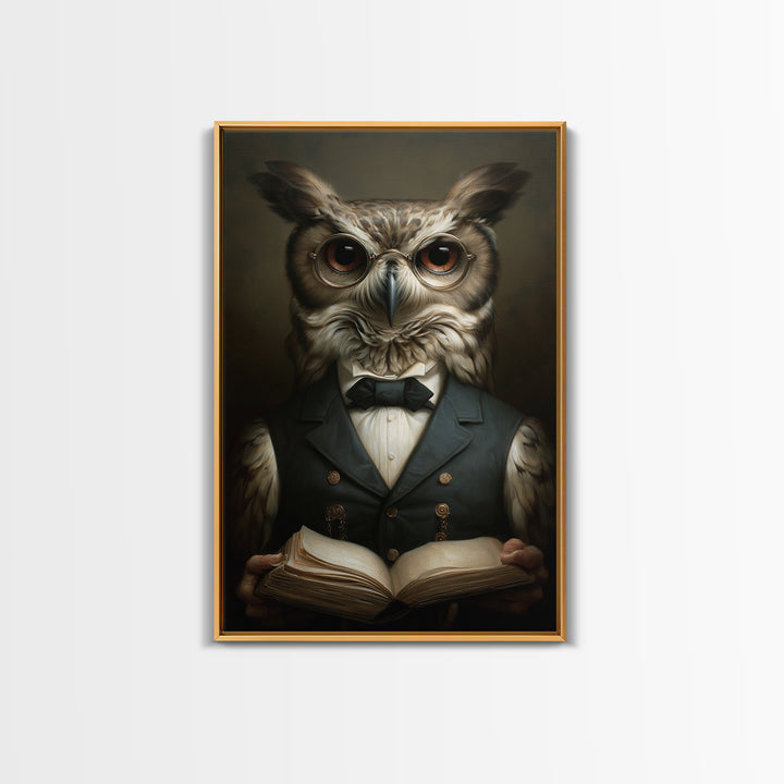 Owl Scholar, Victorian Animal Portrait, Halloween Art, Gothic Whimsy Decor, Anthropomorphic Costume Art