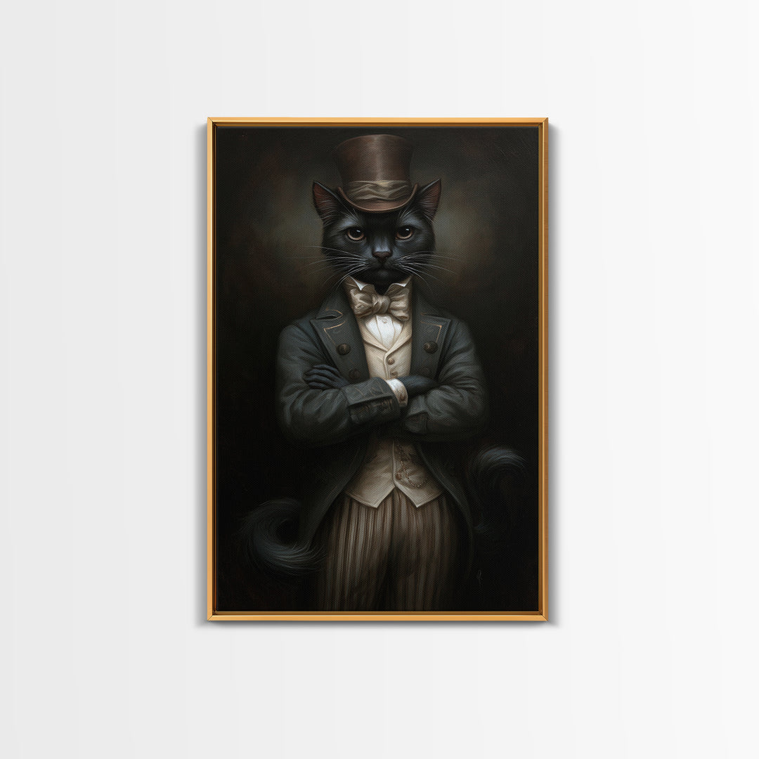 Black Cat Magician, Victorian Animal Portrait, Halloween Art, Gothic Whimsy Decor, Anthropomorphic Costume Art