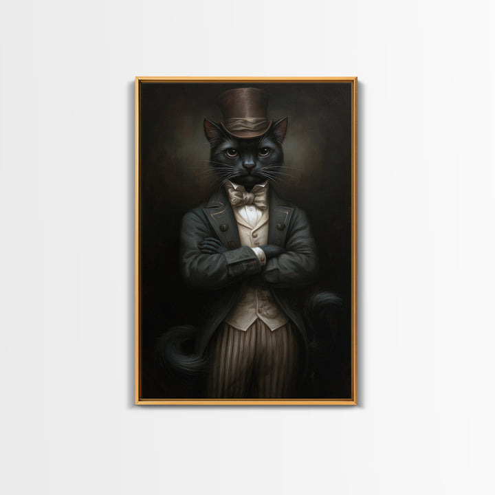 Black Cat Magician, Victorian Animal Portrait, Halloween Art, Gothic Whimsy Decor, Anthropomorphic Costume Art