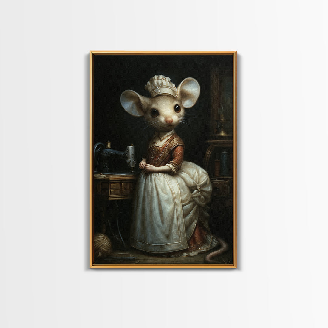 Mouse Seamstress, Victorian Animal Portrait, Halloween Art, Gothic Whimsy Decor, Anthropomorphic Costume Art