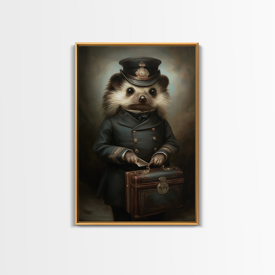 Hedgehog Postmaster, Victorian Animal Portrait, Halloween Art, Gothic Whimsy Decor, Anthropomorphic Costume Art