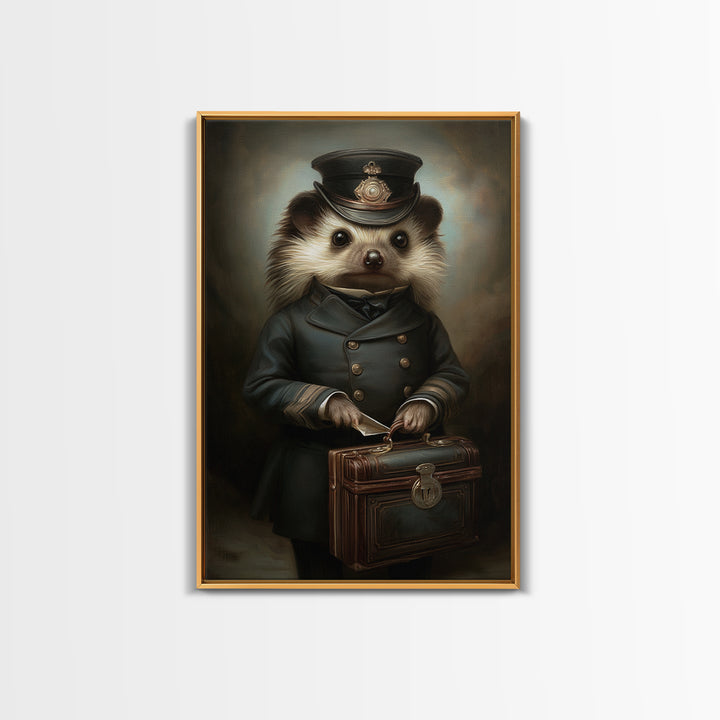 Hedgehog Postmaster, Victorian Animal Portrait, Halloween Art, Gothic Whimsy Decor, Anthropomorphic Costume Art