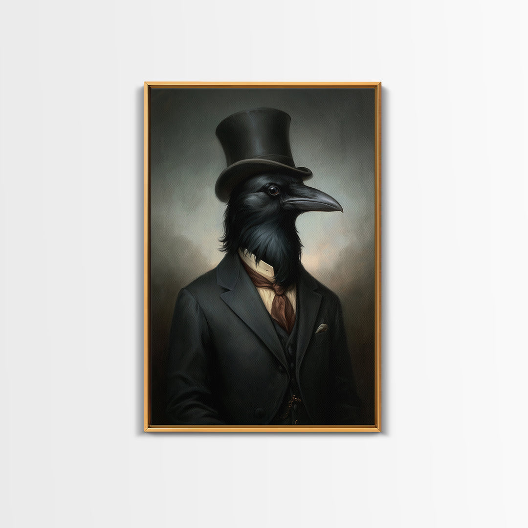 Crow Undertaker, Victorian Animal Portrait, Halloween Art, Gothic Whimsy Decor, Anthropomorphic Costume Art