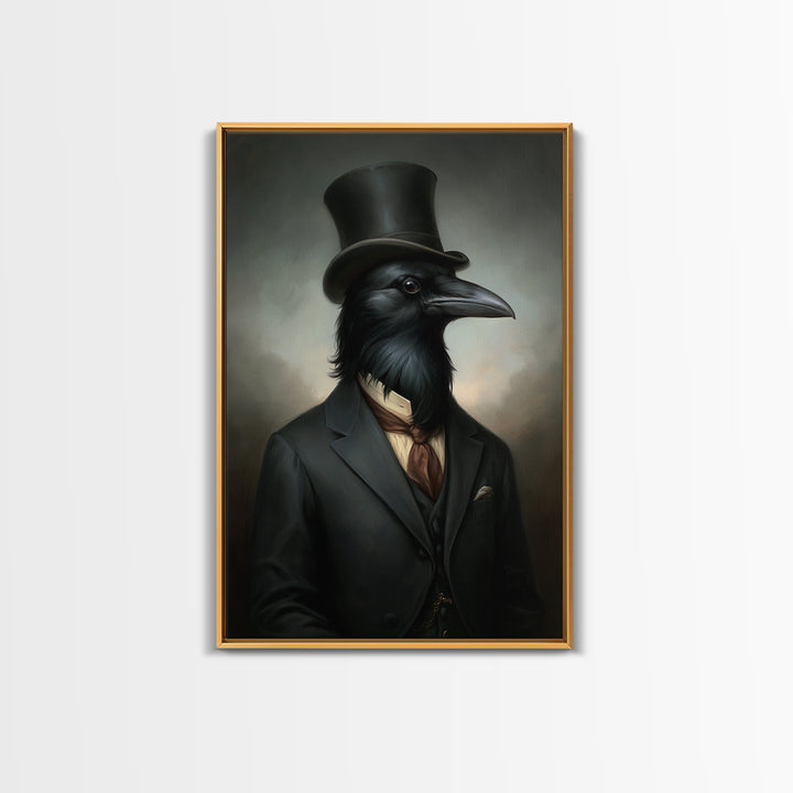 Crow Undertaker, Victorian Animal Portrait, Halloween Art, Gothic Whimsy Decor, Anthropomorphic Costume Art