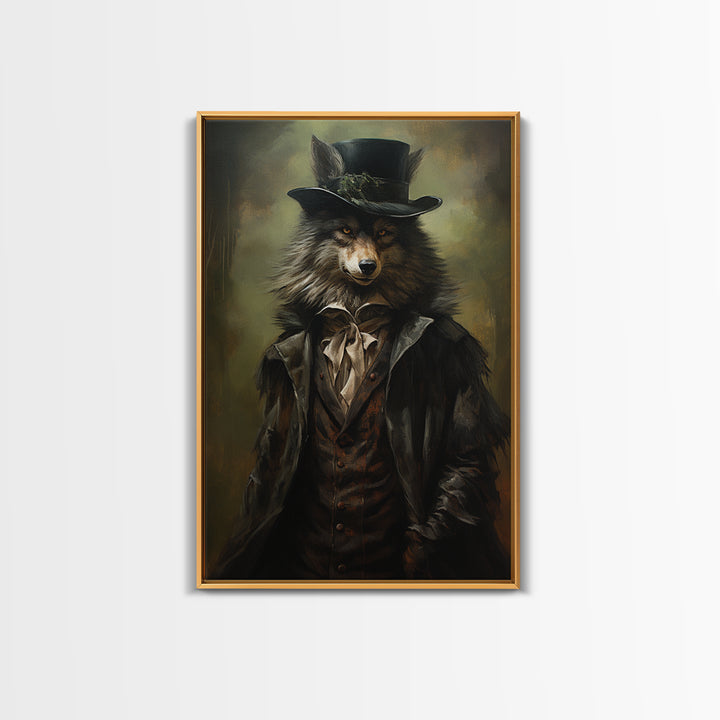 Wolf Gentleman, Victorian Animal Portrait, Halloween Art, Gothic Whimsy Decor, Anthropomorphic Costume Art