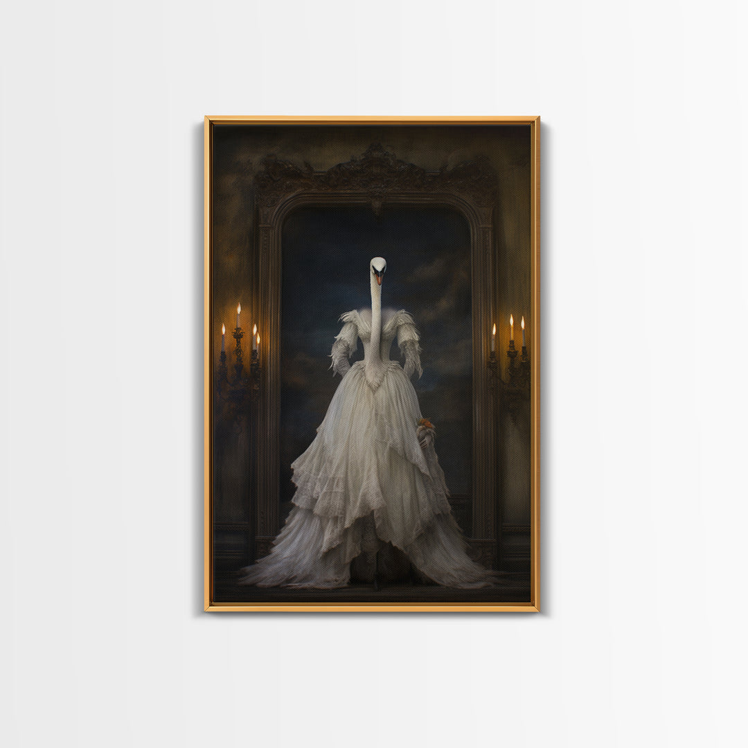 Swan Lady, Victorian Animal Portrait, Halloween Art, Gothic Whimsy Decor, Anthropomorphic Costume Art