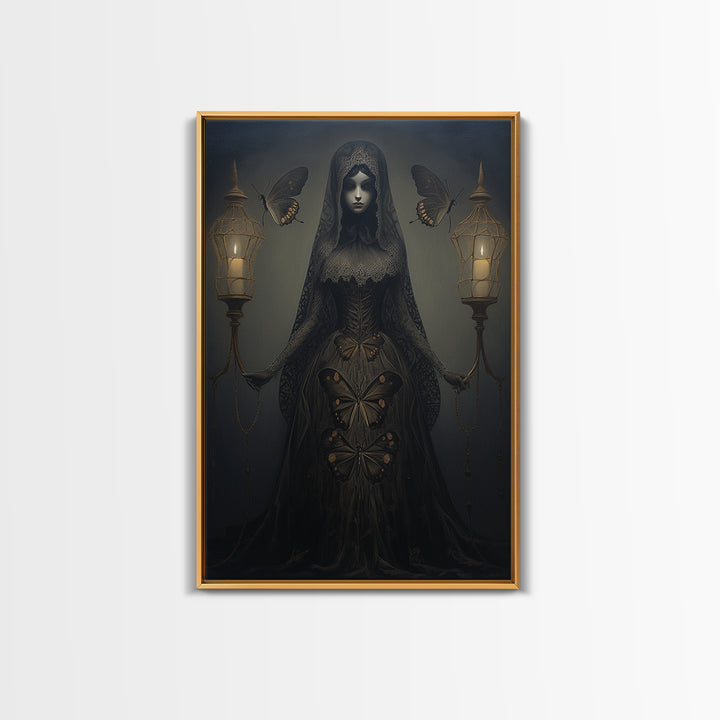 Moth Widow, Victorian Animal Portrait, Halloween Art, Gothic Whimsy Decor, Anthropomorphic Costume Art