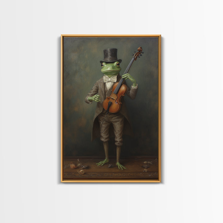 Frog Violinist, Victorian Animal Portrait, Halloween Art, Gothic Whimsy Decor, Anthropomorphic Costume Art