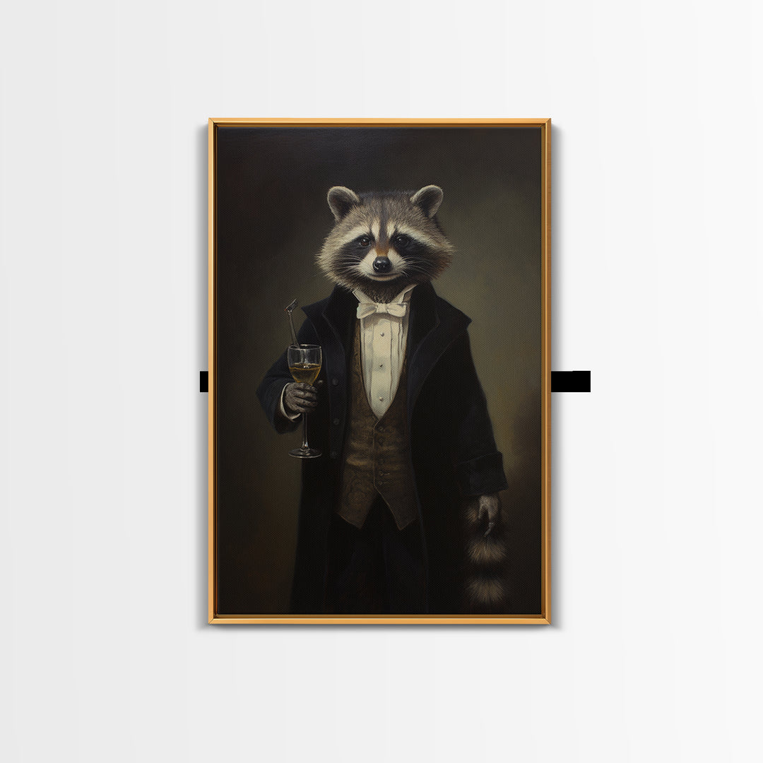 Raccoon Butler, Victorian Animal Portrait, Halloween Art, Gothic Whimsy Decor, Anthropomorphic Costume Art