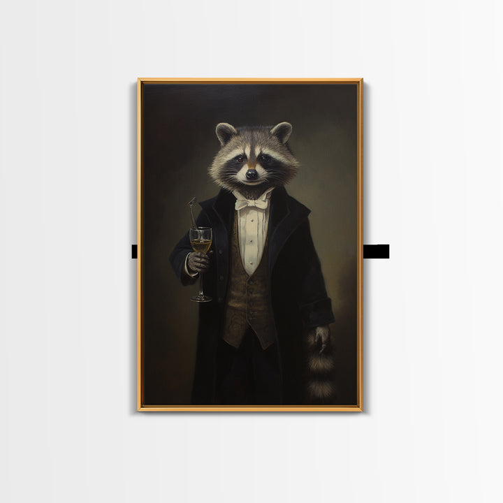 Raccoon Butler, Victorian Animal Portrait, Halloween Art, Gothic Whimsy Decor, Anthropomorphic Costume Art