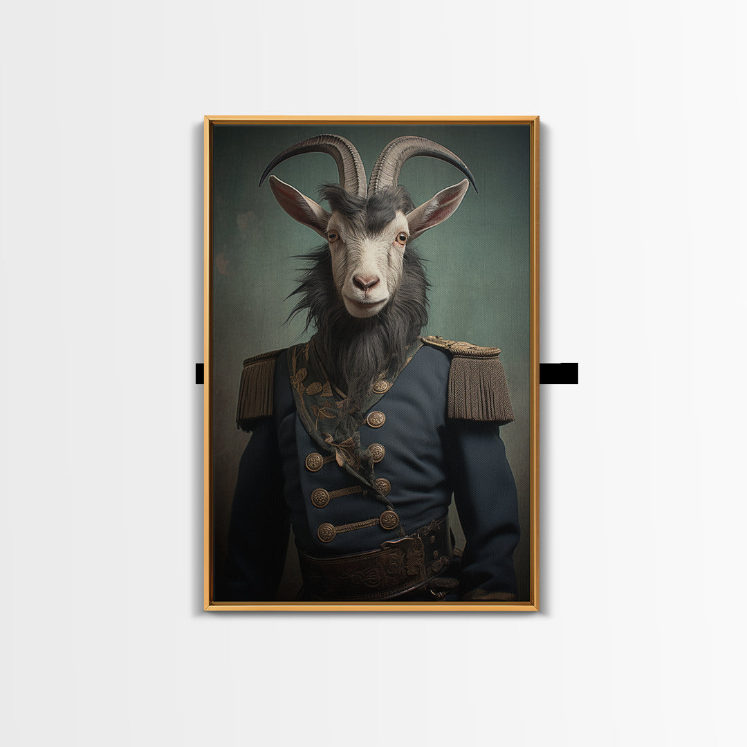 Goat Colonel, Victorian Animal Portrait, Halloween Art, Gothic Whimsy Decor, Anthropomorphic Costume Art