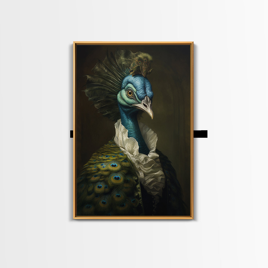 Peacock Socialite, Victorian Animal Portrait, Halloween Art, Gothic Whimsy Decor, Anthropomorphic Costume Art