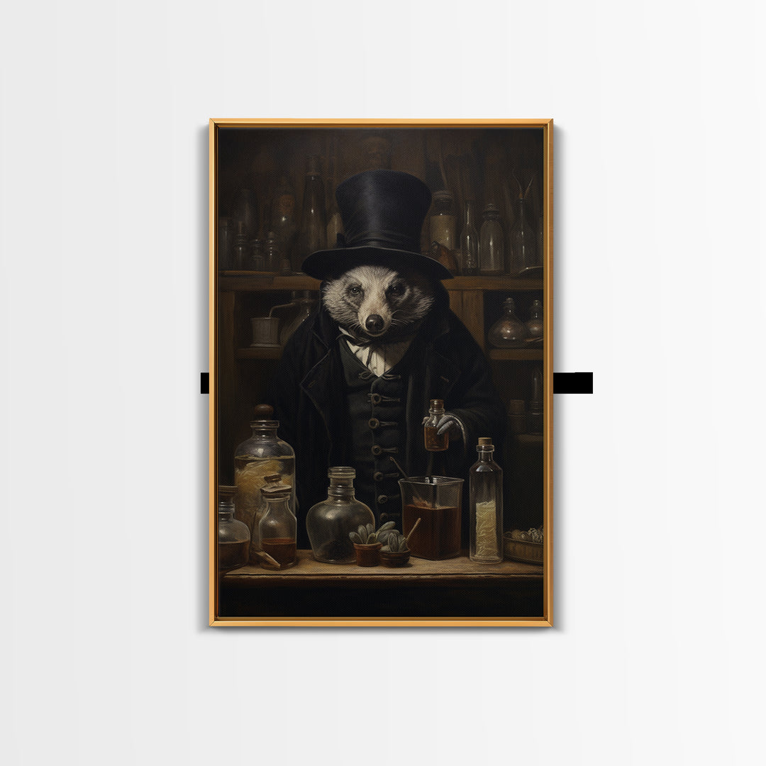 Badger Apothecary, Victorian Animal Portrait, Halloween Art, Gothic Whimsy Decor, Anthropomorphic Costume Art