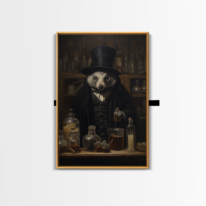 Badger Apothecary, Victorian Animal Portrait, Halloween Art, Gothic Whimsy Decor, Anthropomorphic Costume Art