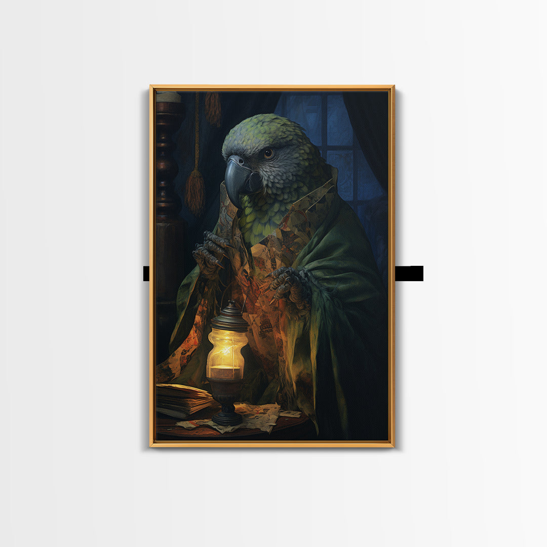 Parrot Fortune Teller, Victorian Animal Portrait, Halloween Art, Gothic Whimsy Decor, Anthropomorphic Costume Art