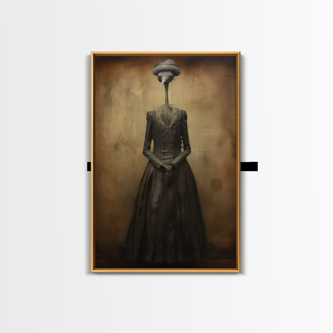 Crane Governess, Victorian Animal Portrait, Halloween Art, Gothic Whimsy Decor, Anthropomorphic Costume Art