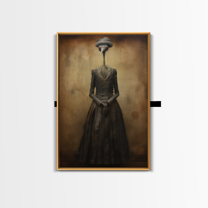 Crane Governess, Victorian Animal Portrait, Halloween Art, Gothic Whimsy Decor, Anthropomorphic Costume Art