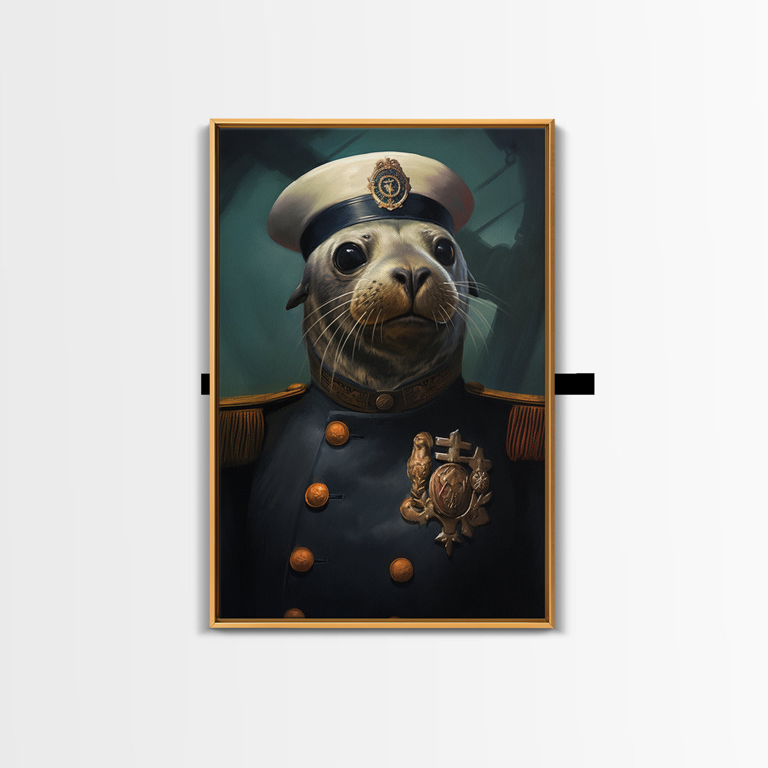 Seal Admiral, Victorian Animal Portrait, Halloween Art, Gothic Whimsy Decor, Anthropomorphic Costume Art