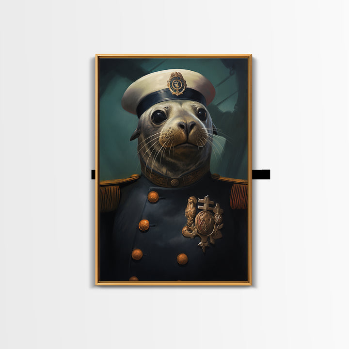 Seal Admiral, Victorian Animal Portrait, Halloween Art, Gothic Whimsy Decor, Anthropomorphic Costume Art