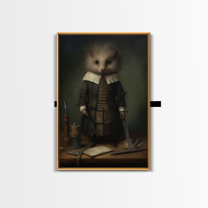 Porcupine Tailor, Victorian Animal Portrait, Halloween Art, Gothic Whimsy Decor, Anthropomorphic Costume Art