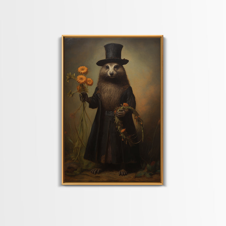 Marmot Gardener, Victorian Animal Portrait, Halloween Art, Gothic Whimsy Decor, Anthropomorphic Costume Art