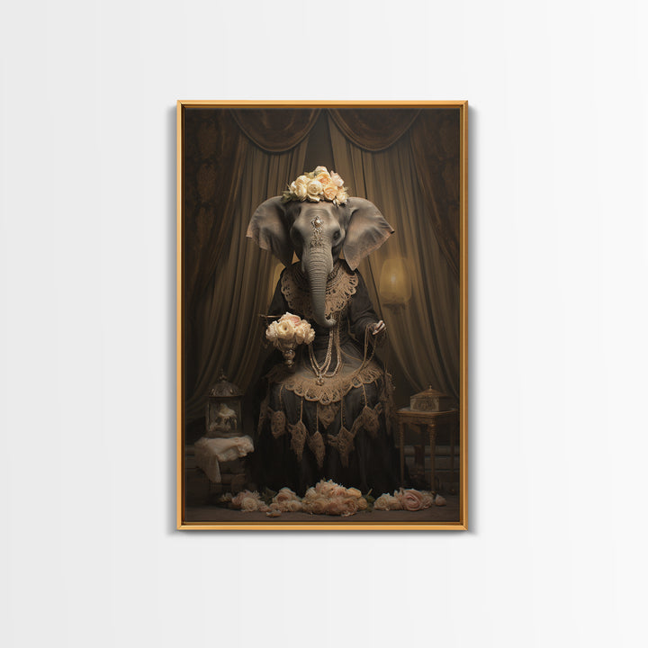Elephant Dowager, Victorian Animal Portrait, Halloween Art, Gothic Whimsy Decor, Anthropomorphic Costume Art
