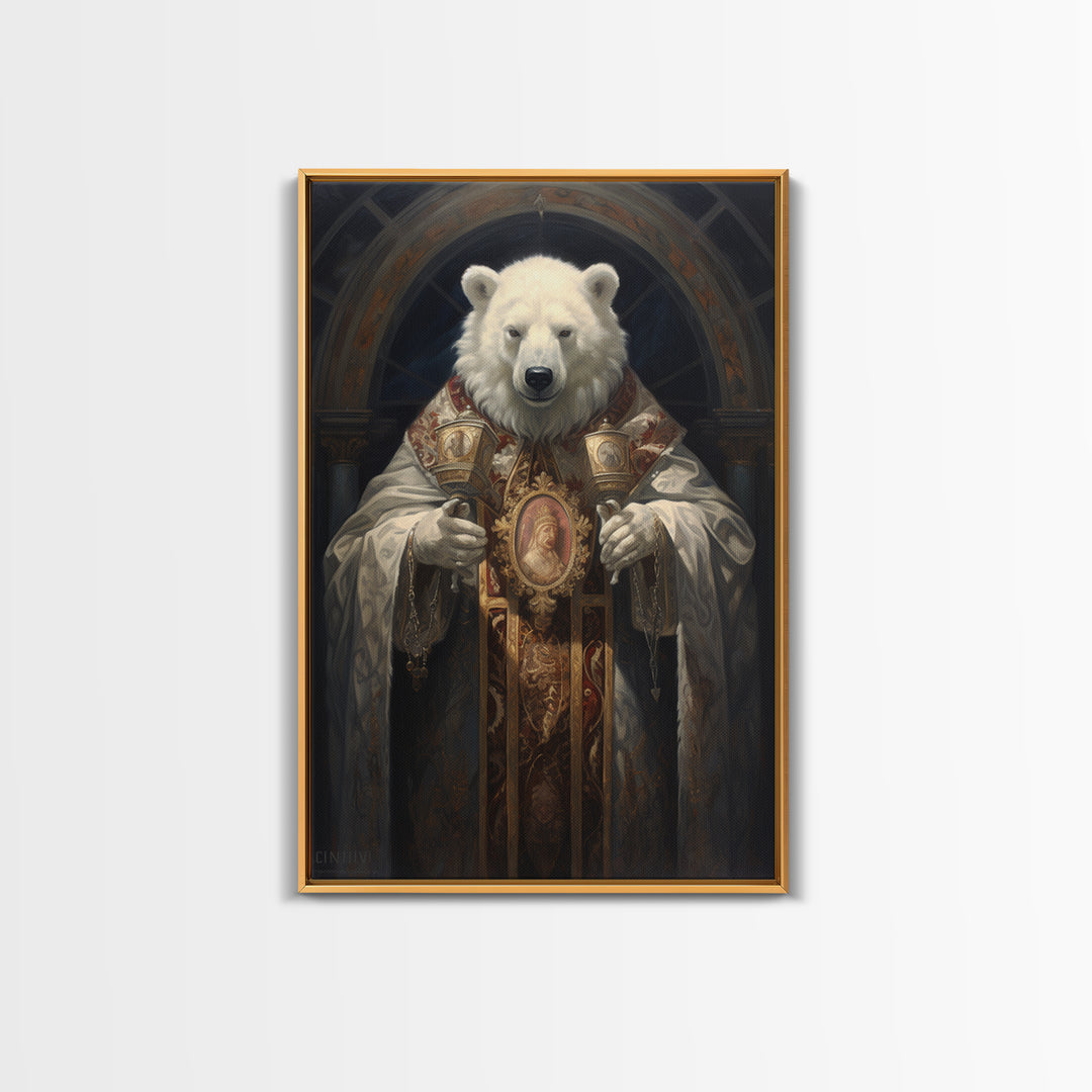 Polar Bear Bishop, Victorian Animal Portrait, Halloween Art, Gothic Whimsy Decor, Anthropomorphic Costume Art