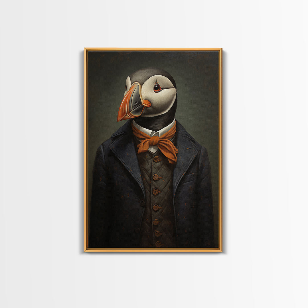 Puffin Schoolmaster, Victorian Animal Portrait, Halloween Art, Gothic Whimsy Decor, Anthropomorphic Costume Art