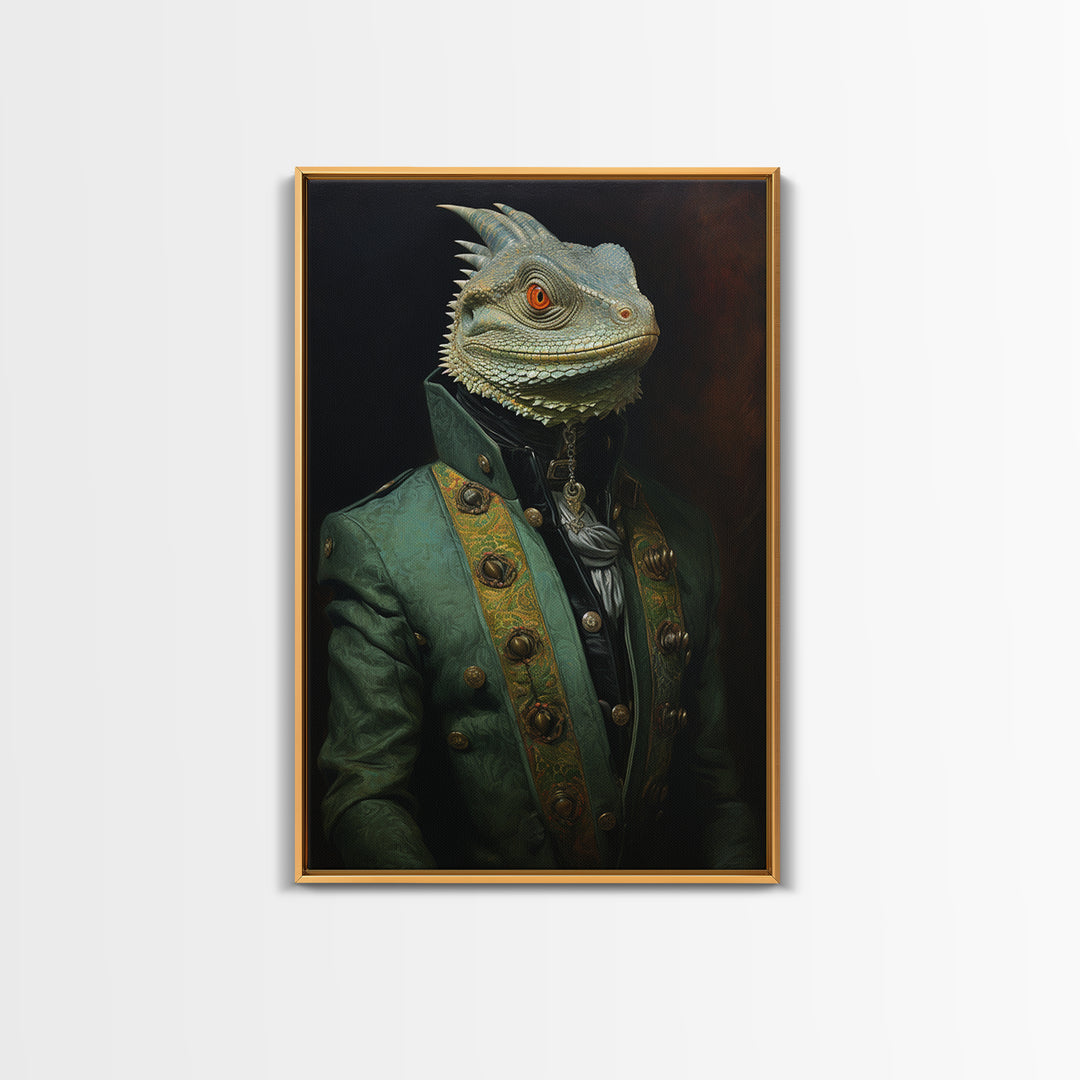 Iguana Vizier, Victorian Animal Portrait, Halloween Art, Gothic Whimsy Decor, Anthropomorphic Costume Art