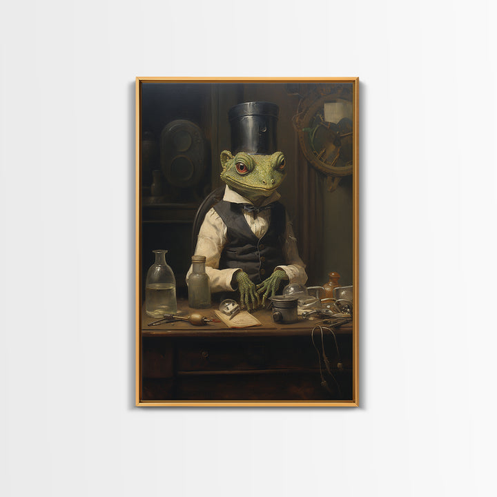 Gecko Watchmaker, Victorian Animal Portrait, Halloween Art, Gothic Whimsy Decor, Anthropomorphic Costume Art