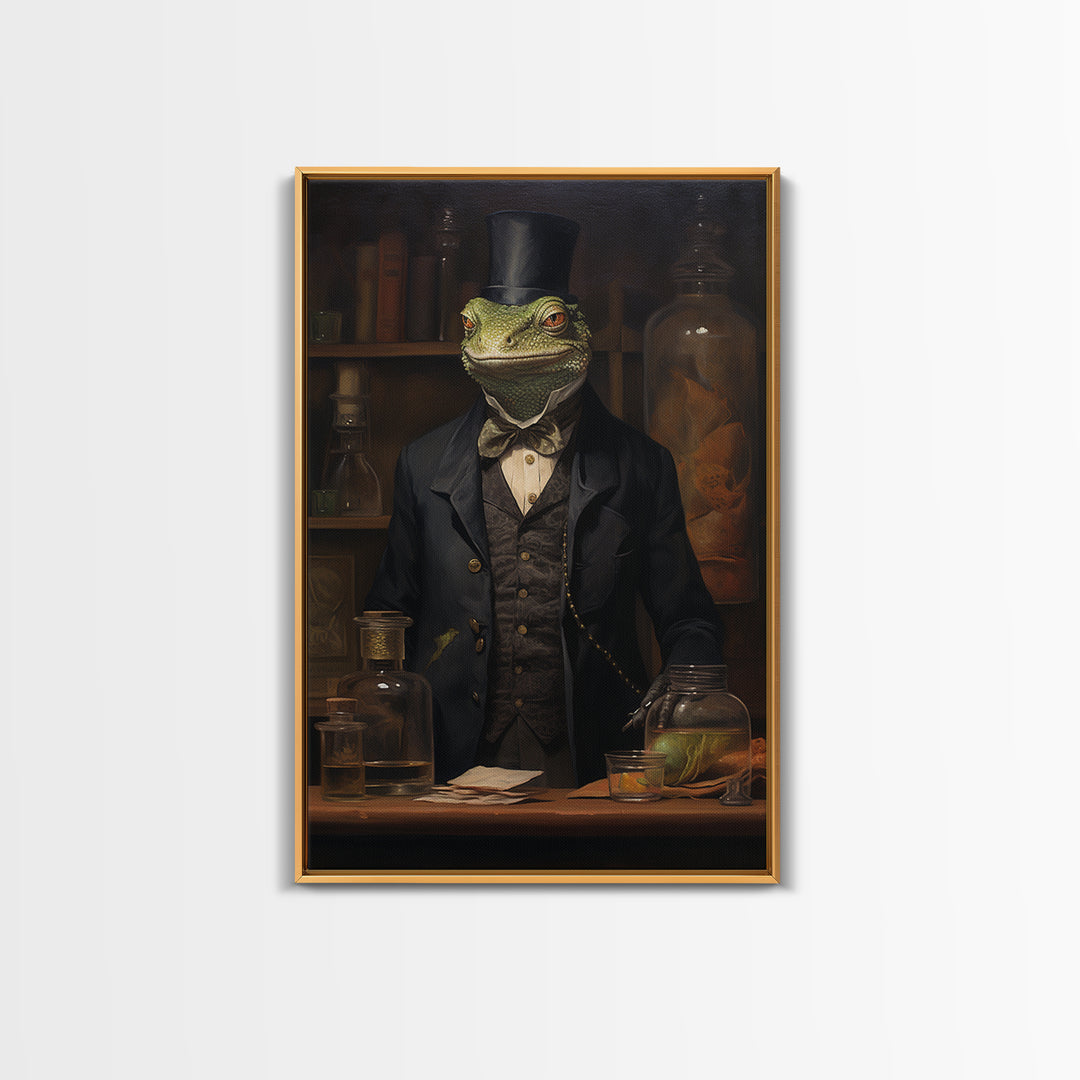 Lizard Chemist, Victorian Animal Portrait, Halloween Art, Gothic Whimsy Decor, Anthropomorphic Costume Art