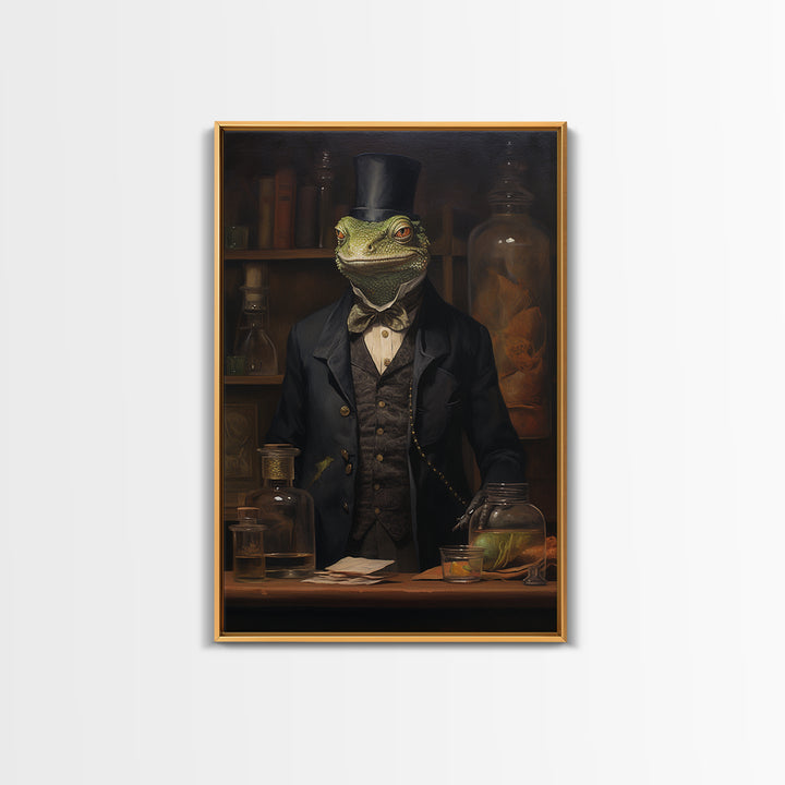 Lizard Chemist, Victorian Animal Portrait, Halloween Art, Gothic Whimsy Decor, Anthropomorphic Costume Art